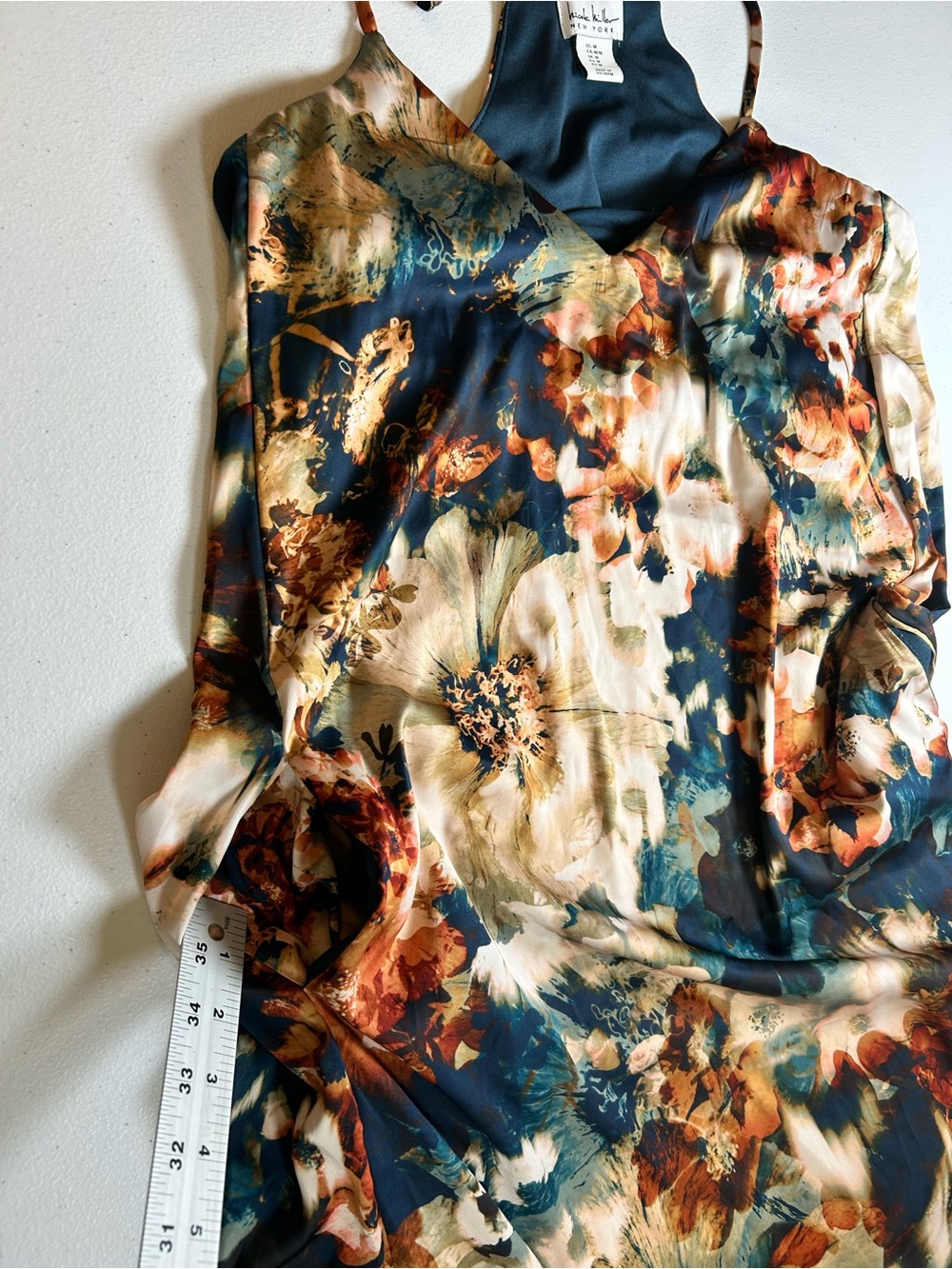 NICOLE MILLER Satin Floral Maxi Slip Dress M Racerback Watercolor With Pockets - Picture 13 of 16